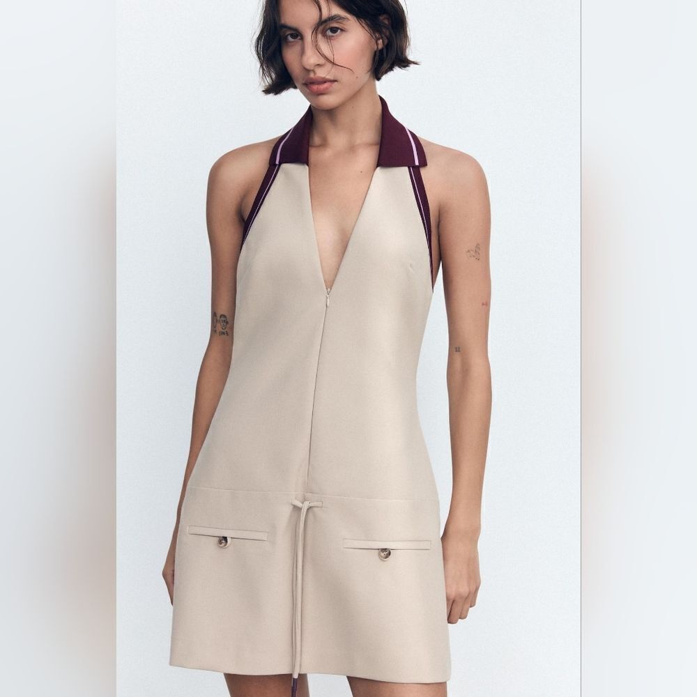 CELEB FAV NWT ZARA STRIPED COMBINATION RIB HALTER DRESS WOREβBY KENIA OS - Picture 10 of 16
